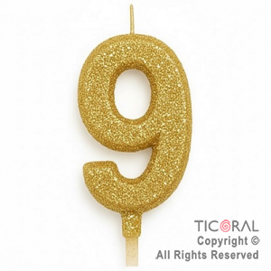 VELA NUMERAL CHICO 5.5 CM CON GIBRE ORO NUMERO 9 x 1